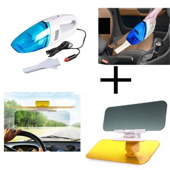 Set of 2 Car Care HD Vision Visor Car Anti-Glare Car Interior Roof Trim Set And Portable Car Vaccum Cleaner